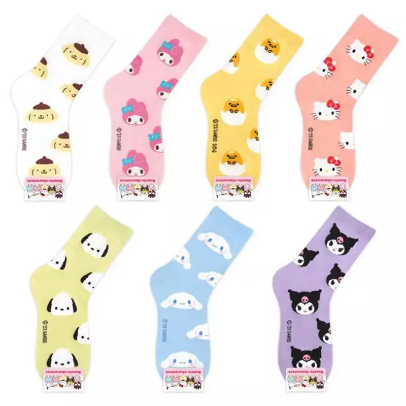 Kawali Sanrio Hellokitty Kuromi My Melody Cinnamoroll Pochacco Gudetama Cotton Socks Leisure Cute Cartoon Birthday Girls Gift