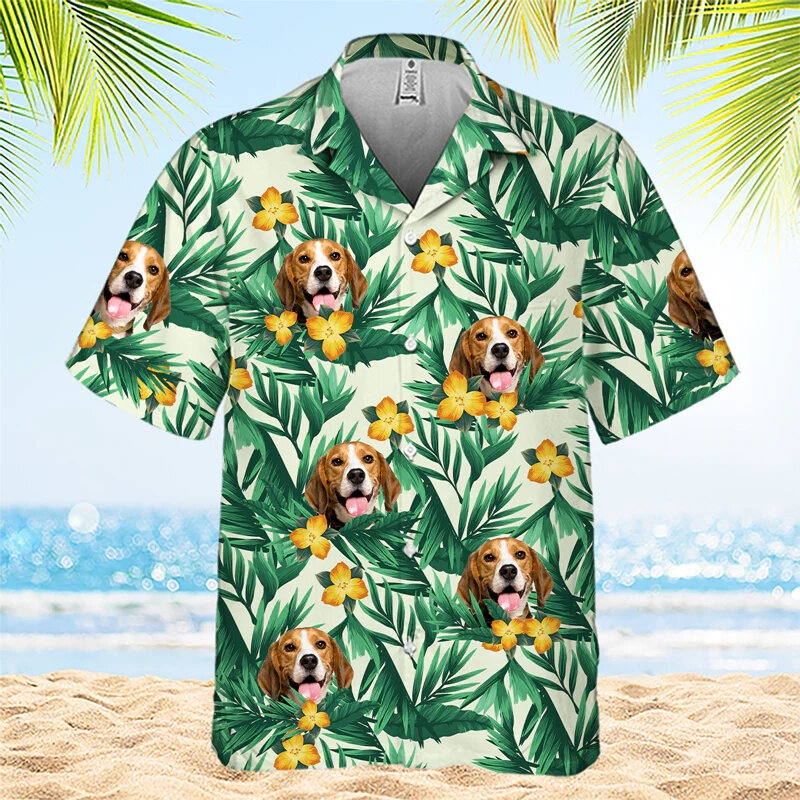 Гавайская рубашка для мужчин, модная повседневная Пляжная сорочка с коротким рукавом, на пуговицах, с принтом анимационной собаки, размеры до 6XL, на лето