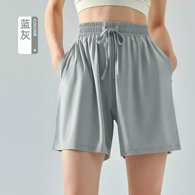 Raw Yarn-pantalones cortos de protección solar para mujer, Shorts elásticos de seda de hielo, sueltos, de cinco puntos, de pierna ancha, para Fitness