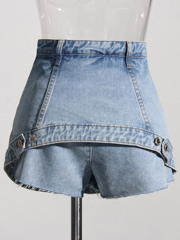 ROMISS-Short en jean amincissant à fermeture éclair épissée pour femme, taille haute, patchwork, bouton, jupes sexy, mode féminine, nouveau