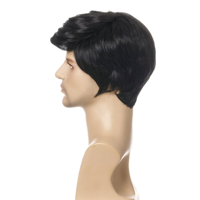 Fashion Wig Short Black Male Straight Synthetic Wig for Men Hair Fleeciness Realistic Natural Black Toupee Wigs