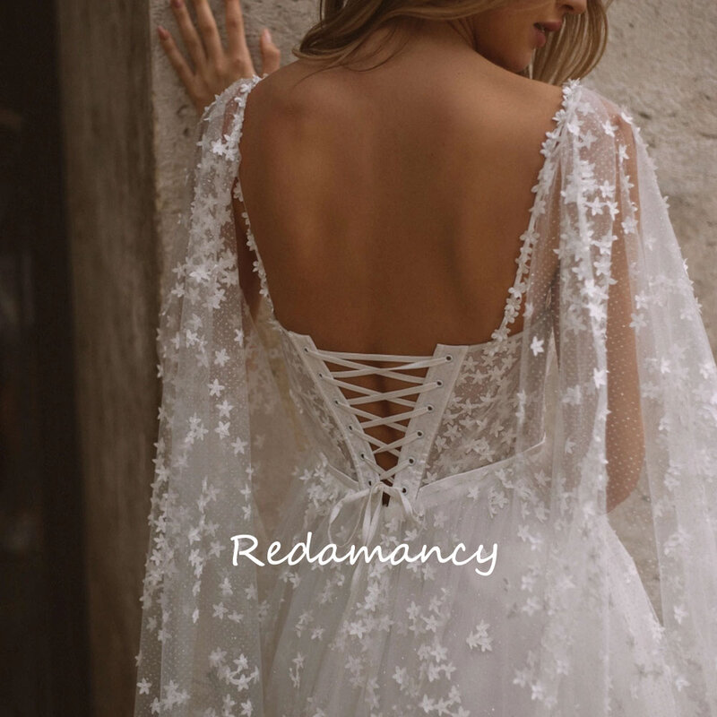 فساتين زفاف Redamancy-A-Line مع زخارف دانتيل حبيبته ، فستان ضيق عاري الظهر ، طول الأرضية ، فستان حفلة أبيض ،