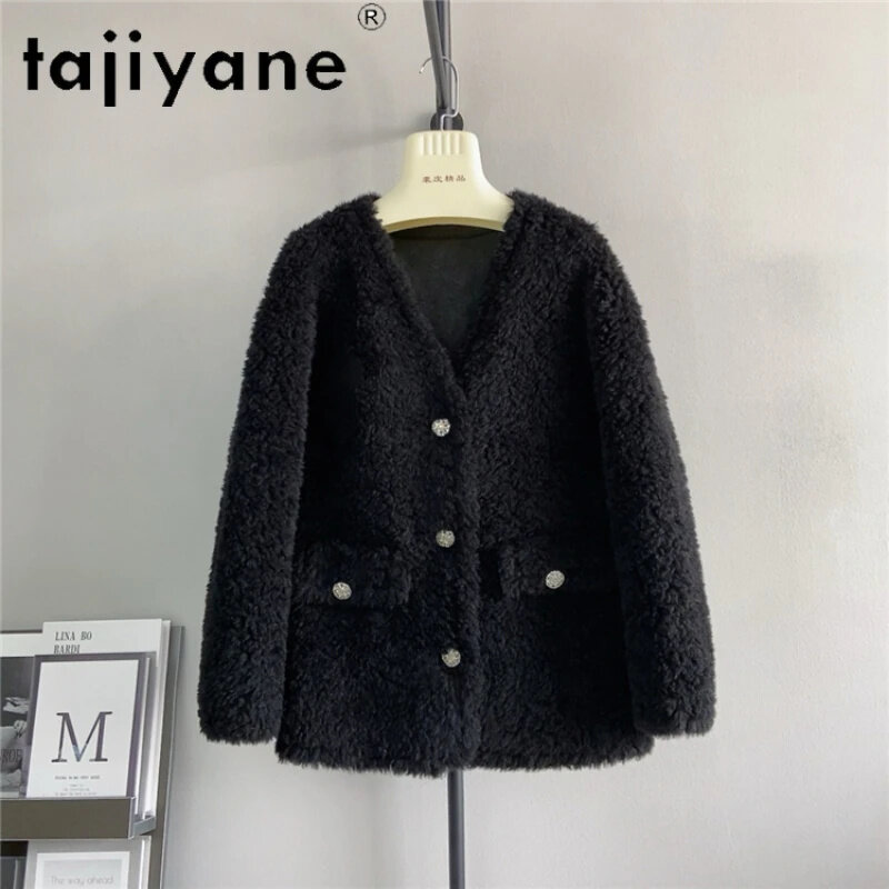 Jaket Jin Wanita leher V, mantel wol wanita elegan, mantel pendek musim dingin, leher V, 100%, pakaian wanita