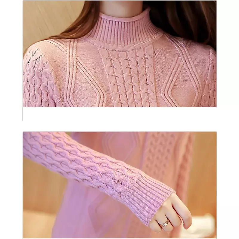 Twist Semi-Turtle Neck Sweater for Women, Formal Knitt Dress, Long Loose Bottom Sweater, Female Y2K Pullover, New Skirt, Winter