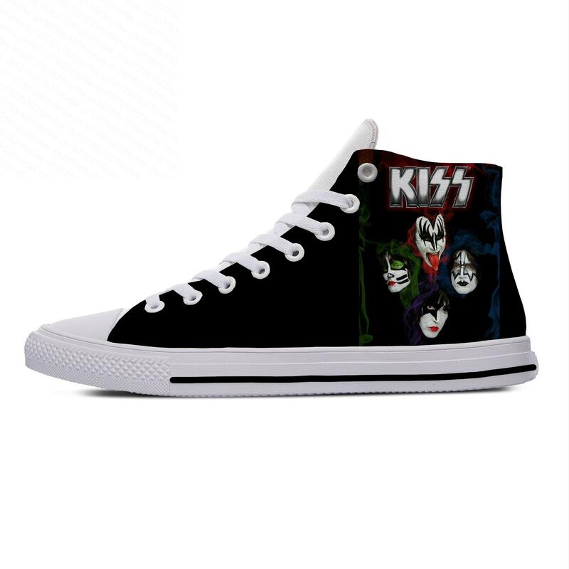 Rock Band Heavy Metal Kiss keren klasik kasual modis sepatu kain atasan tinggi ringan bersirkulasi cetak 3D sepatu kets pria wanita