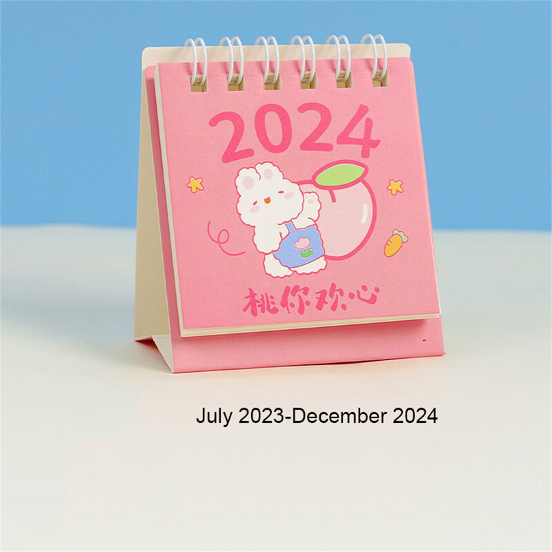 Мини-календарь с милым кроликом 2024, настольный календарь «сделай сам» с мультяшными животными, ежедневный Настольный планировщик, 2023,07-2024,12
