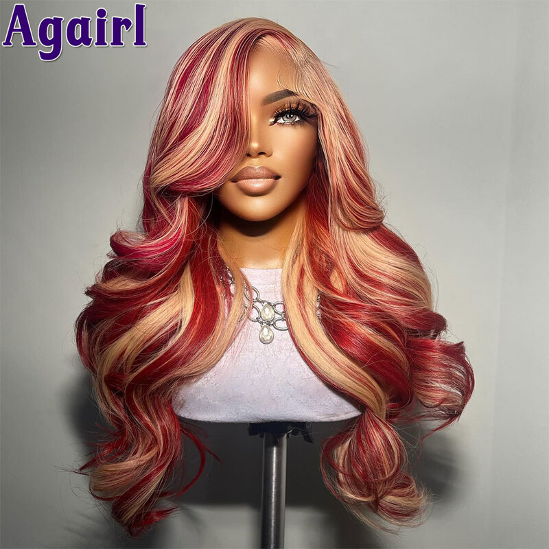 200% wig rambut manusia Frontal 13x6 sorot pirang merah delima 613 wig depan renda 13x4 ombak tubuh wig renda untuk wanita telah ditanami