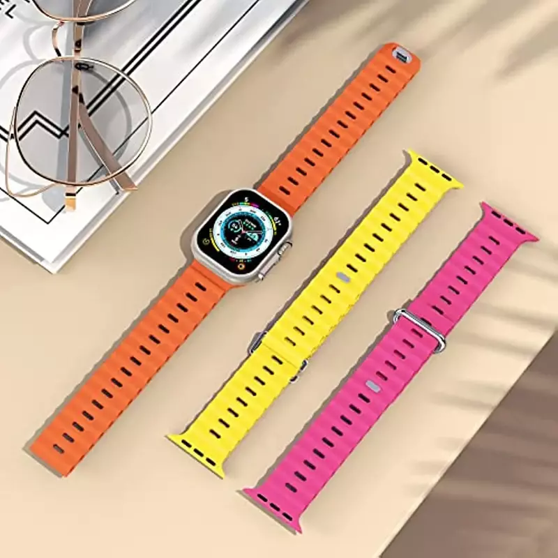 Pulseira Ocean para Apple Watch, Pulseira de Silicone, Pulseira Ultra 2, 49mm, 9mm, 8mm, 7mm, 45mm, 41mm, iWatch 6, 5, 4, 3, SE, 44 milímetros, 40 milímetros, 42 milímetros