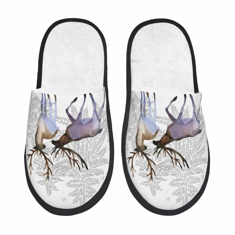 Zapatillas de invierno con diseño de bosque de acuarela para hombre y mujer, pantuflas mullidas y cálidas para interiores