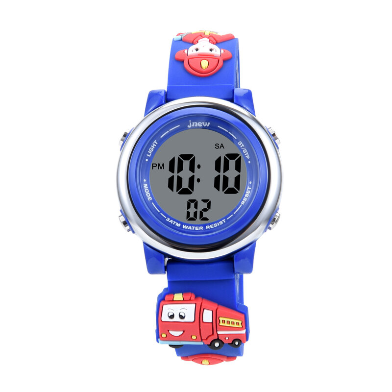 UTHAI dziecięcy sportowy elektroniczny zegarek z cyframi kreskówka strażak 3ATM wodoodporny budzik zegarki LED dla dzieci chłopca