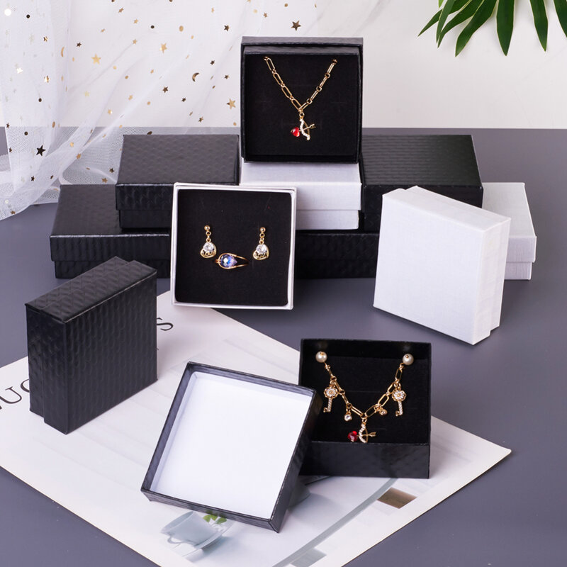 12pçs caixas de joias de papelão para pingente & brinco & anel com esponja dentro de caixa quadrada vermelha preto e branca 7.5x7.5x3.5cm