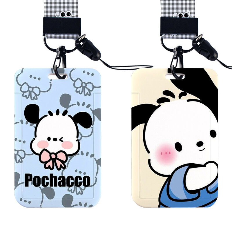 W Pochacco Photo Sleeve ID Card Keychain Strap Cute Dog Card Holder Keychain Meal Card Key Holder