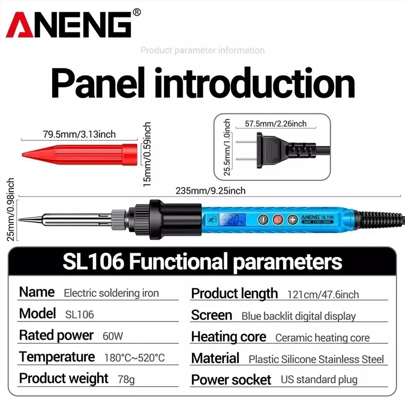 ANENG SL106 전기 납땜 인두, 온도 조절 가능, 용접 납땜 재작업 스테이션, 열 연필 팁 수리 도구, 110V, 220V