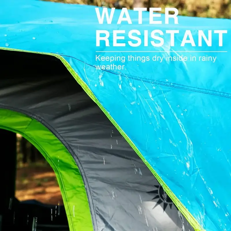 Tendas de acampamento instantâneas com Rainfly, Blackout para 6 pessoas, Cabine instantânea, Fácil configuração, Resistente à água, Grátis, Família, 60 anos
