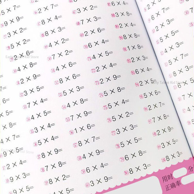 Cahier de travail de multiplication pour élèves de l'école primaire, formation spéciale sur la multiplication mathématique, épaissit la pensée mathématique, 99