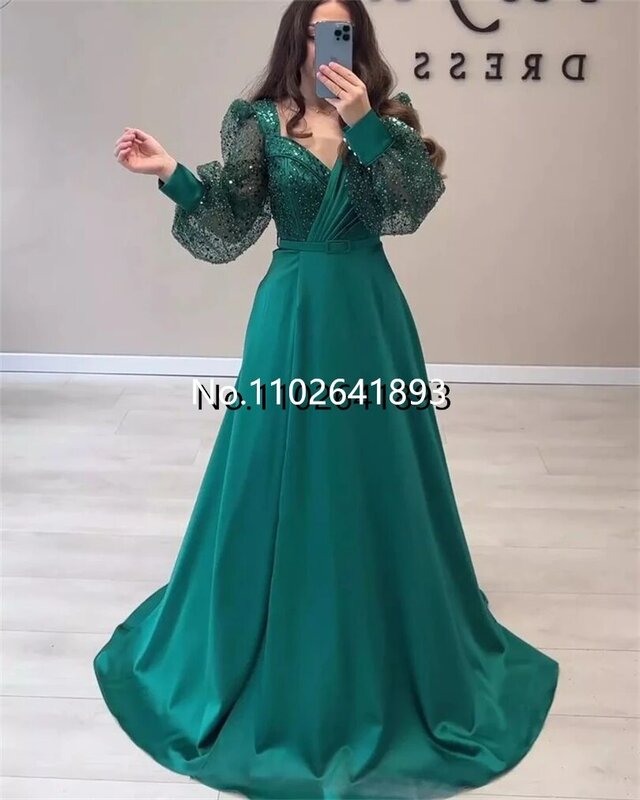 Royal Blue Glitter Evening Dresses Sparkly Puff Sleeves A-Line V-Neck Night Prom Dress Bride Formal Occasion Party Gowns 2023