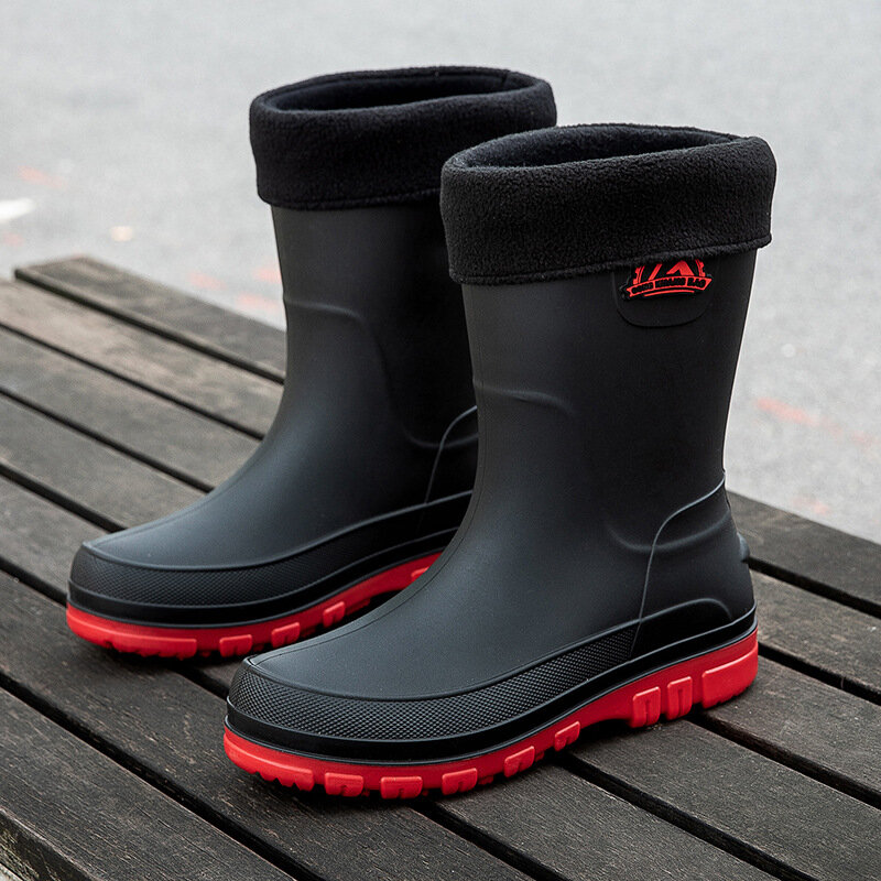 Men's rain boots, mid tube, all season outdoor waterproof and anti slip rain shoes, work kitchen fishing water shoes