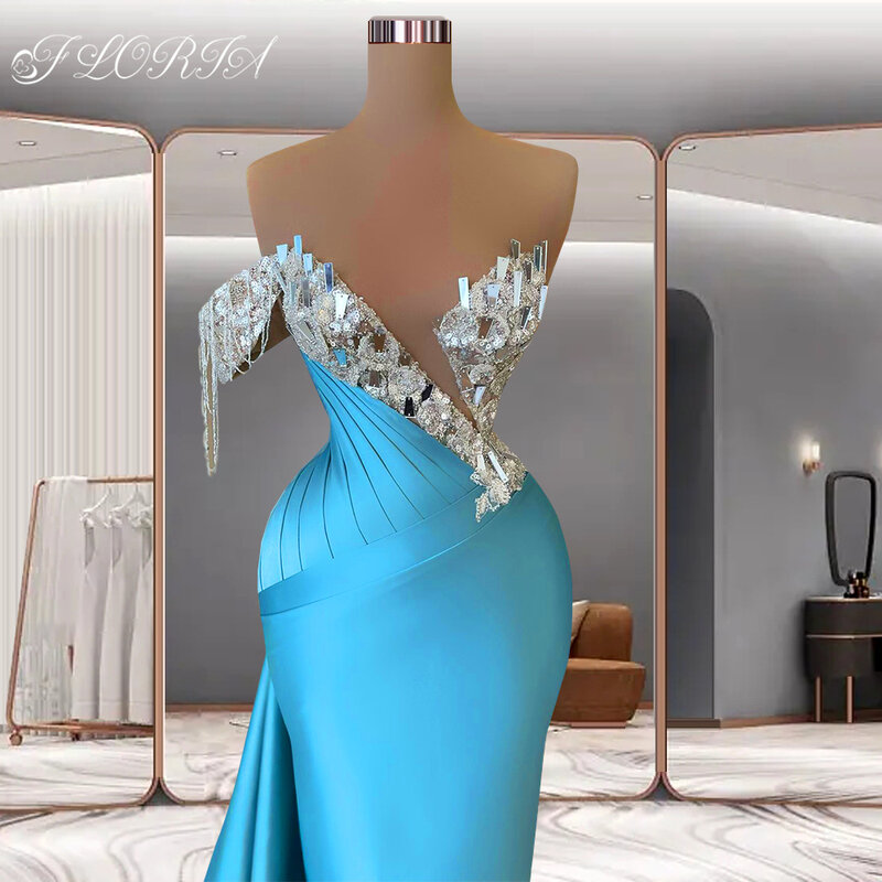 Luxus Abendkleider 2023 Sparkly Kristalle Elegante Meerjungfrau Satin Dubai Frauen Formale Partei Abendkleider Plus Größe abendkleid