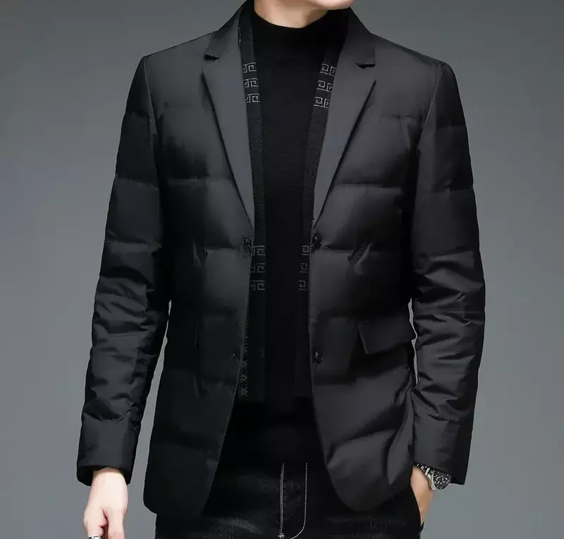 2024 Winter Down Men's Business Suit Light Business Slim Gentleman Korean Casual Fashion Scarf Collar Detachable Winter Blazer
