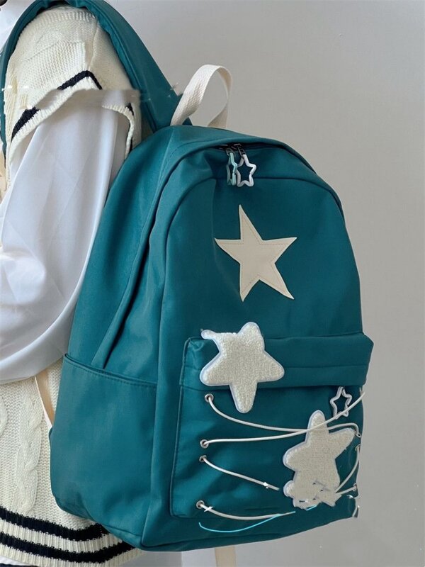 Tas punggung sekolah berpergian, tas tangan kapasitas besar gaya Preppy ransel bintang manis Korea kasual