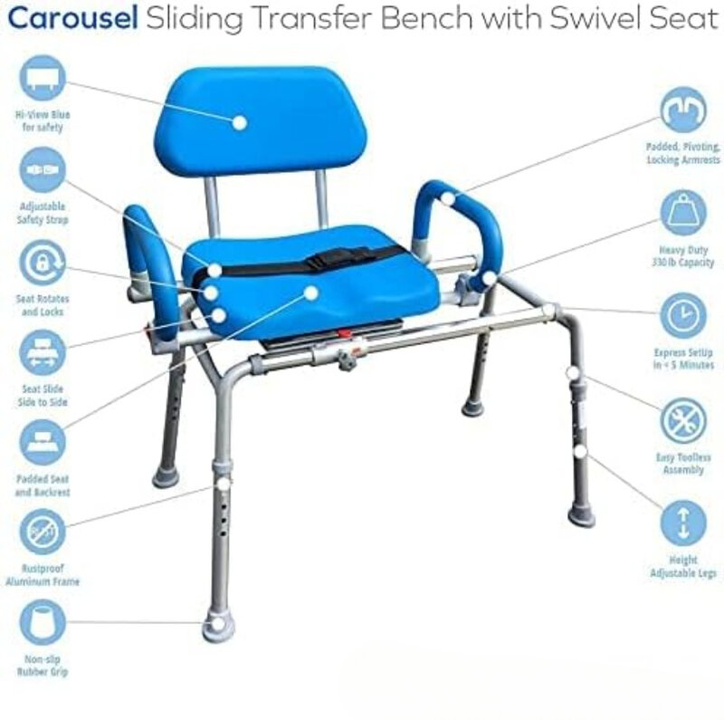เก้าอี้อาบน้ำแบบเลื่อนได้พร้อมที่นั่งหมุนได้, เบาะรองนั่งแบบพรีเมี่ยมพร้อมแขนหมุนสำหรับผู้พิการและผู้สูงอายุ