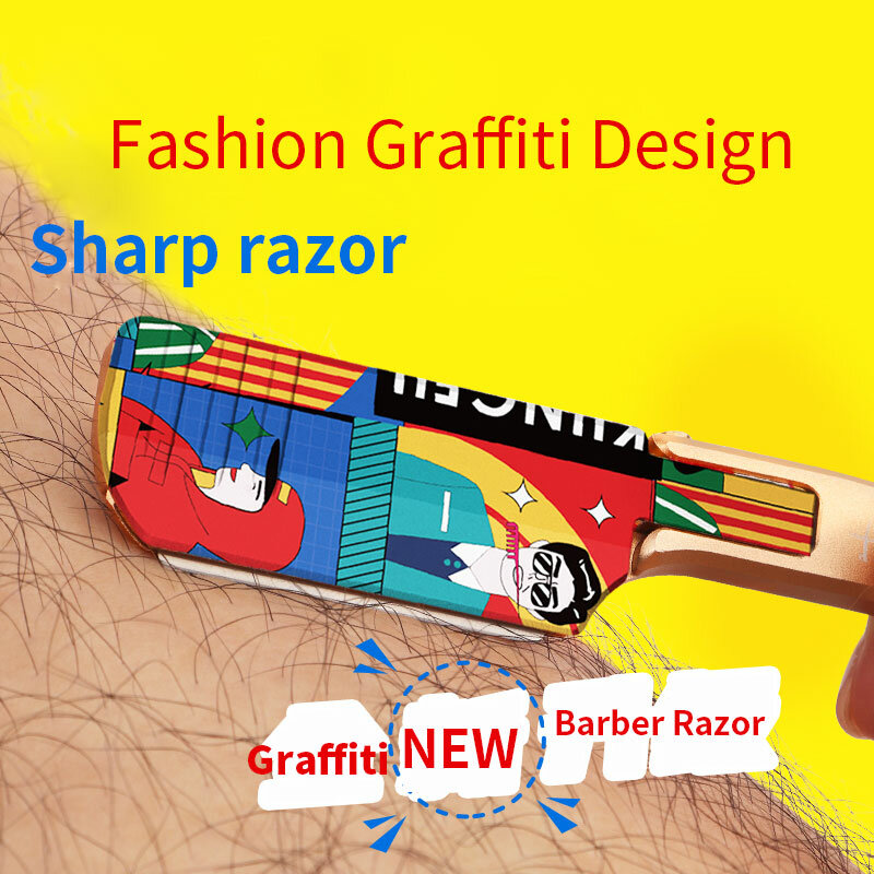 Straight Razor bright silver Polish Men's Straight Shaving Razor Replaceable Blade Razor Skull Head Printing