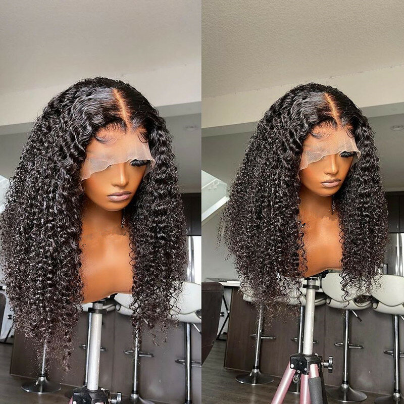 180%Density Soft 26"Long Kinky Curly Lace Front Wigs Black Color For Women Baby Hair Glueless Preplucked Daily Wear Wigs