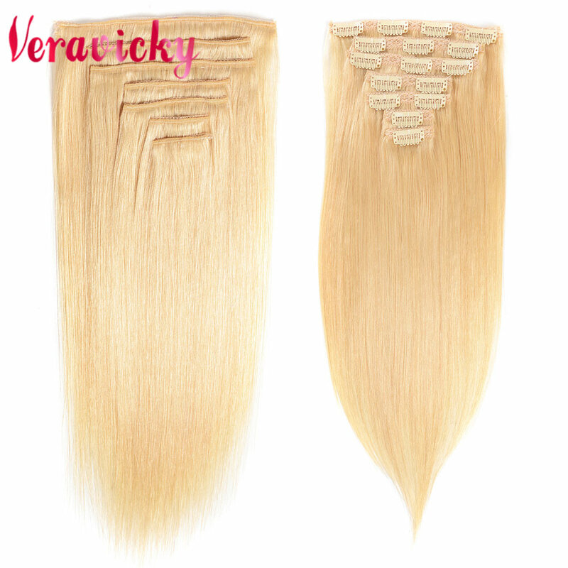 Braziliaanse Machine Gemaakt Remy #613 Witte Blonde 120 G/set Natuurlijke Rechte Clip In Human Hair Extensions Echt Haarstuk 14-24