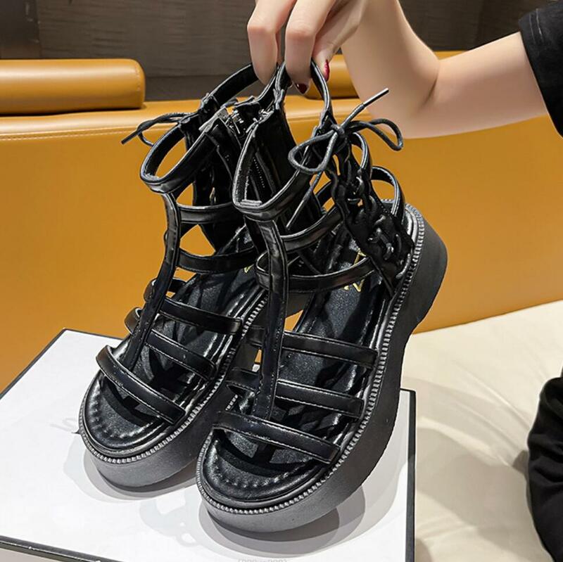 Projektant mody grube podeszwy rzymskie sandały Retro wydrążone tkane damskie buty na platformie modne sandały plażowe na wszystkie mecze damskie