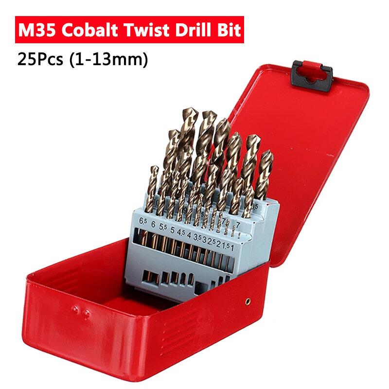 M35 HSS-CO 5% Set Bit Bor Putar Kobalt Set Shank Lurus Metrik dengan Casing Logam untuk Pengeboran Kayu Logam Tahan Karat