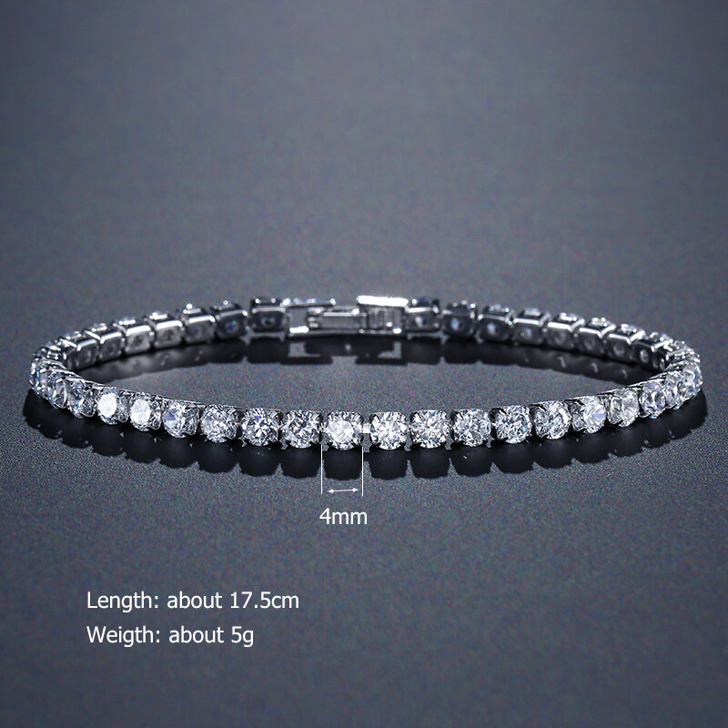 2023 Rose Gold Silver Color on Hand 3/4/5MM Round CZ Tennis Bracelet Bangle for Women Wedding Fashion Jewelry Chain Party Gift