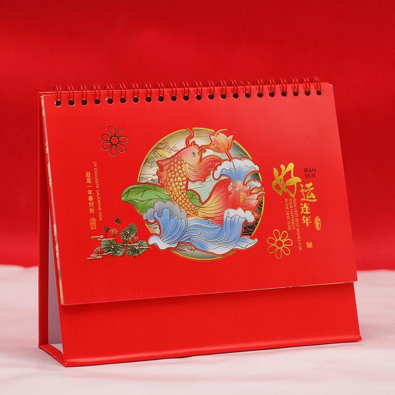 Ano do Dragão Calendário para Mesa, Creative Note Coil Calendar, 12 Mesa Mensal e Material de Escritório, 2024