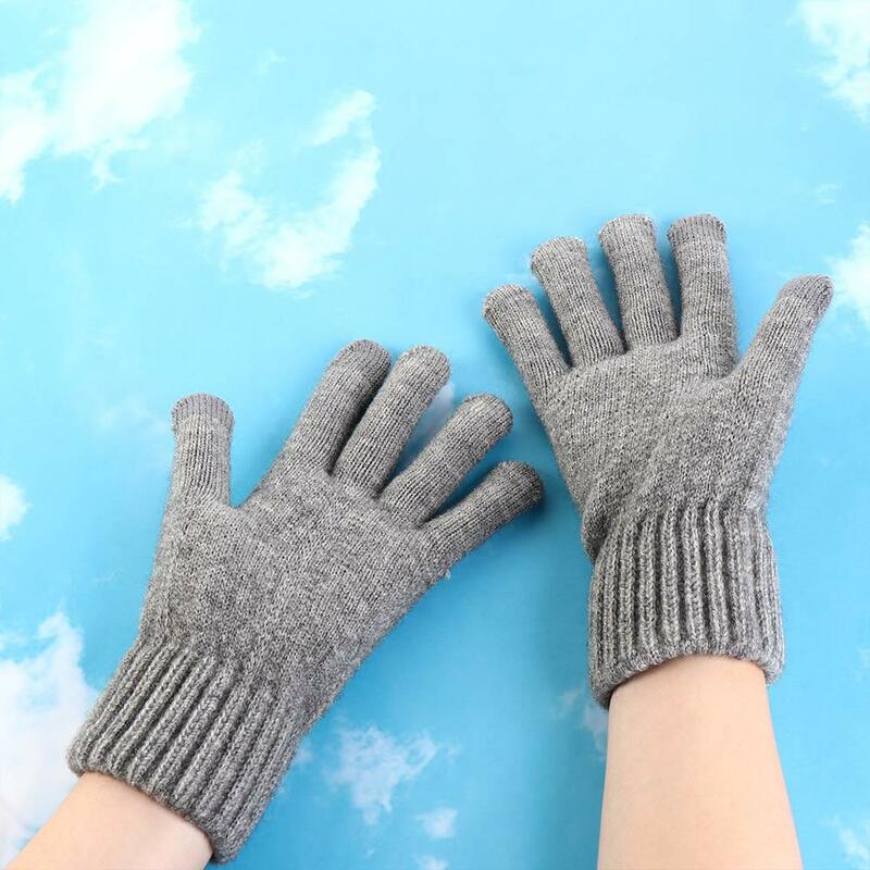 Guantes de lana antideslizantes para hombre y mujer, manoplas cálidas de dedo completo para pantalla táctil, Color sólido