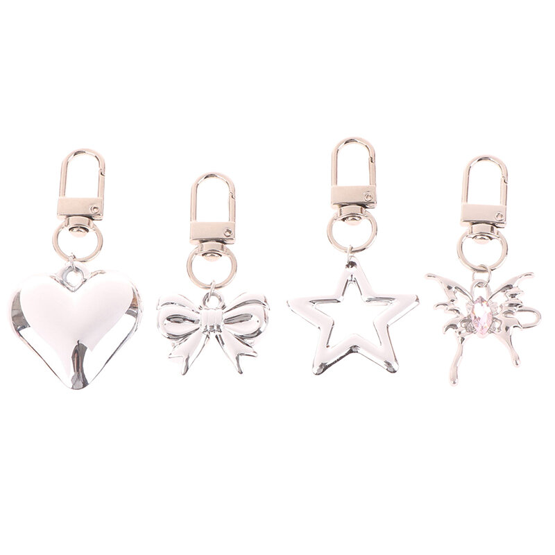 Koreanische einfache Stern Bogen Herz Schlüssel bund Kopfhörer Fall Charm Tasche Anhänger Dekoration y2k Silber Farbe Metall Schlüssel ring
