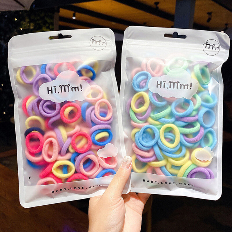 50pcs/Lot Color Towel Ring Girls Hair Ring Elastic Rubber Band Seamless Ponytail Fixer Head Rope Korean Child Hair Accessories
