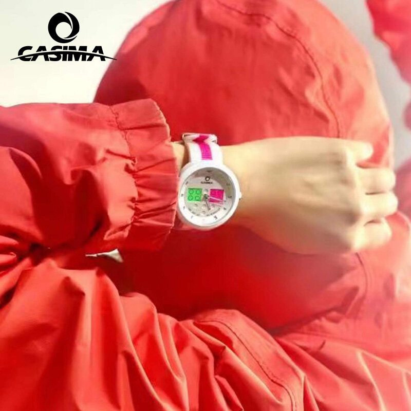 นาฬิกาแฟชั่นผู้หญิงสายนาฬิกาไนลอนสีการชนสำหรับผู้ชายนาฬิกาข้อมือควอตซ์ลำลองกีฬาช็อกคู่กันน้ำ