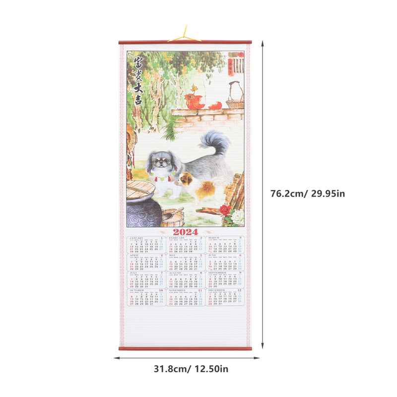 Calendario de año Lunar colgante Vintage, calendario de desplazamiento chino, adorno chino, flor con estampado de dibujos animados