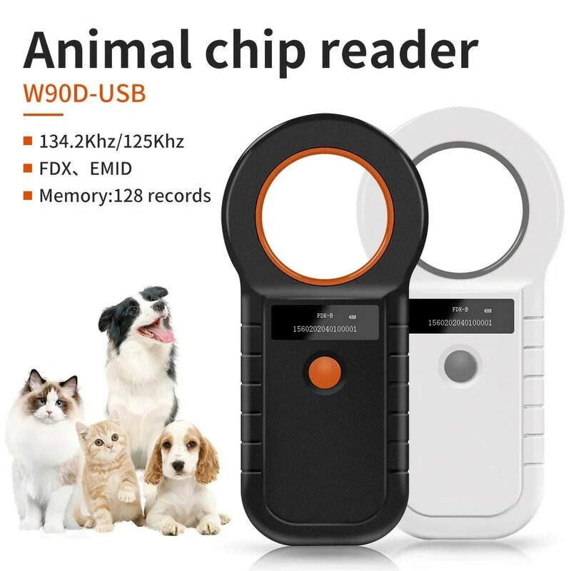 Lector RFID de 134,2 KHz para animales, escáner de identificación de mascotas de 15 dígitos, 125KHz, FDX-B, ISO 11784/85, etiqueta de Microchip para Vaca, pez y perro