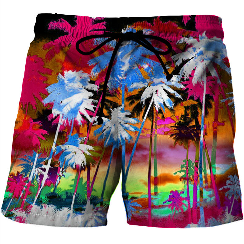 Fashion Coconut Palm Tree Graphic Beach Shorts For Men 3D Print Art Pigment Scenery Board Shorts Summer Holiday Swimming Trunks