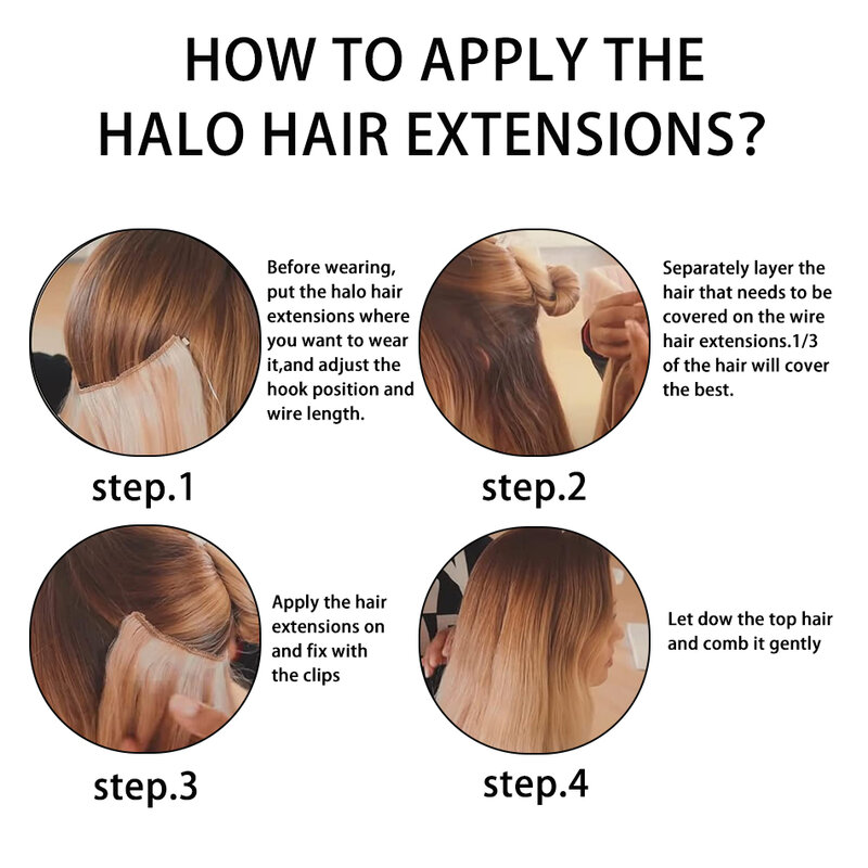 Gaeino extensiones de cabello Halo para mujer, Clip de alambre, extensión de cabello de una pieza con línea de pescado Invisible, 14-28 pulgadas