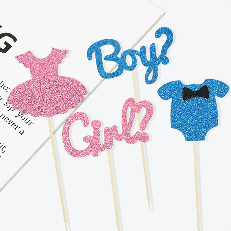 Boy Or Girl Cake Topper Paper Cake Flags For Gender Reveal Party Decorations Baby Shower Mermaid Birthday Party Cake Supplies