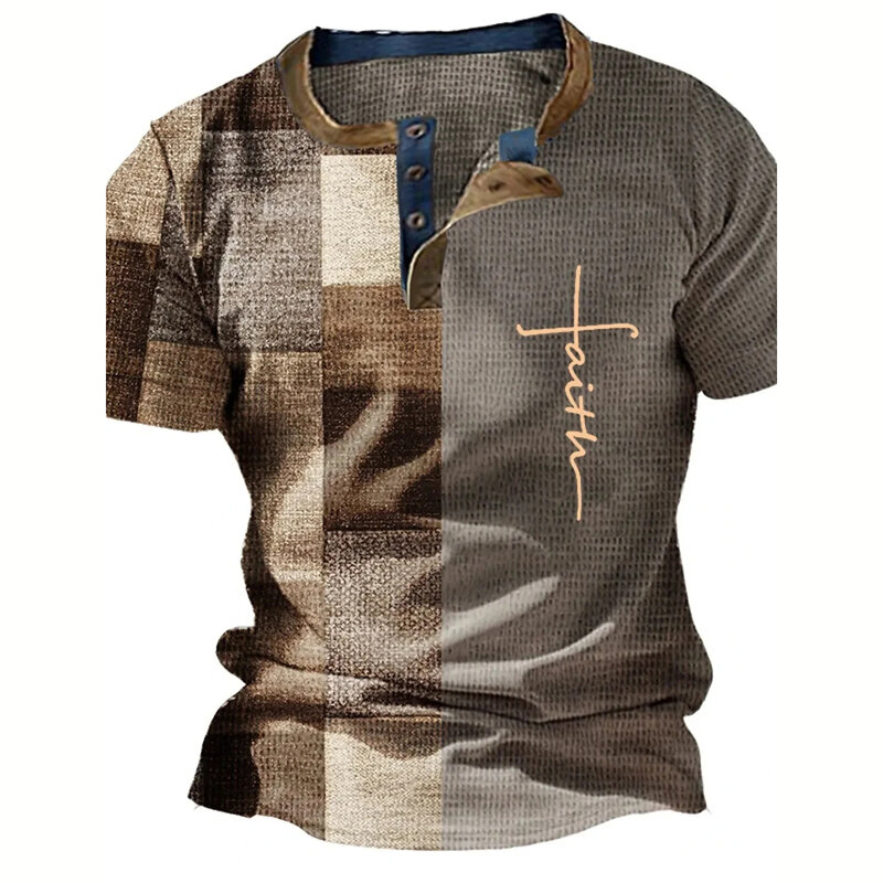 Kaus Polo kebesaran pria, atasan kasual lengan pendek cetakan salib Yesus, Retro musim panas