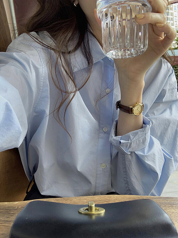 Женская однобортная рубашка QOERLIN, Офисная белая блузка с отложным воротником, длинным рукавом и пуговицами, весна-осень 2024