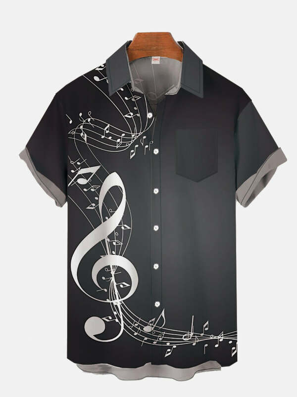 Новинка, модная гавайская рубашка с коротким рукавом и 3D-принтом музыкальных элементов, модные Гавайские рубашки для мужчин в стиле Харадзюку