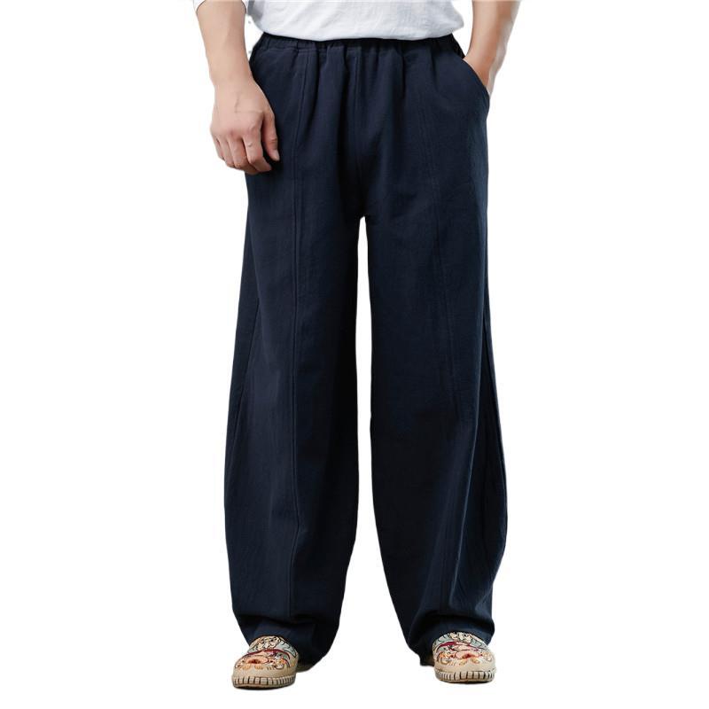 Wiosna i lato mężczyzna z lnu i bawełny w stylu Casual spodnie stałe męski hip hop szkody spodnie streetwear biegaczy spodnie plus size 7XL 8XL