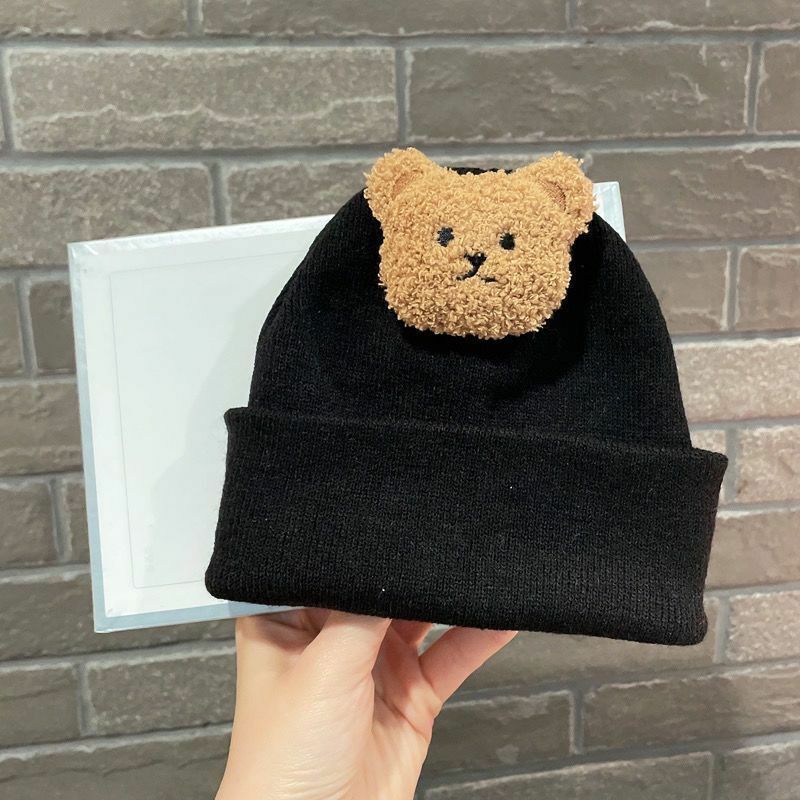 Korean Baby Autumn Winter Hat Cute Bear Knitted Warm Newborn Cap Infant Beanie Solid Color Baby Girl Boy Soft Crochet Hats