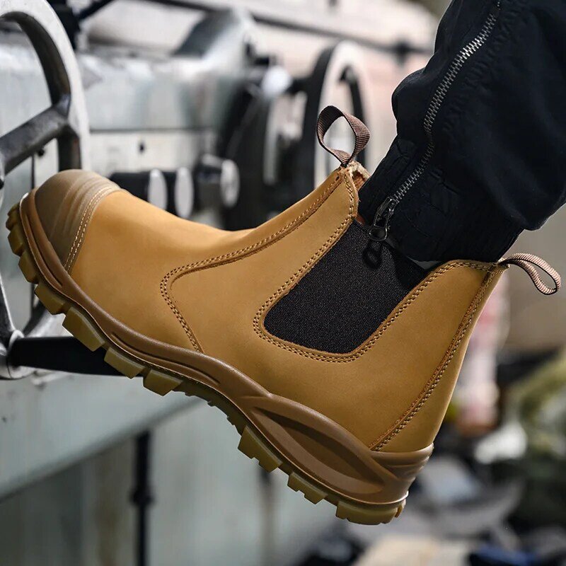 Genuine Leather Work Safety Boots For Chelsea Boots Men Shoes steel toe cap Protective Boots Cowhide Indestructible welding