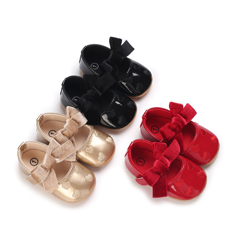 Summer 0-18M Baby Girl Cute Moccasin Heart-Shaped Bow Soft-Soled PU Leather Flat Shoes First Walkers Non-Slip Princess Shoes