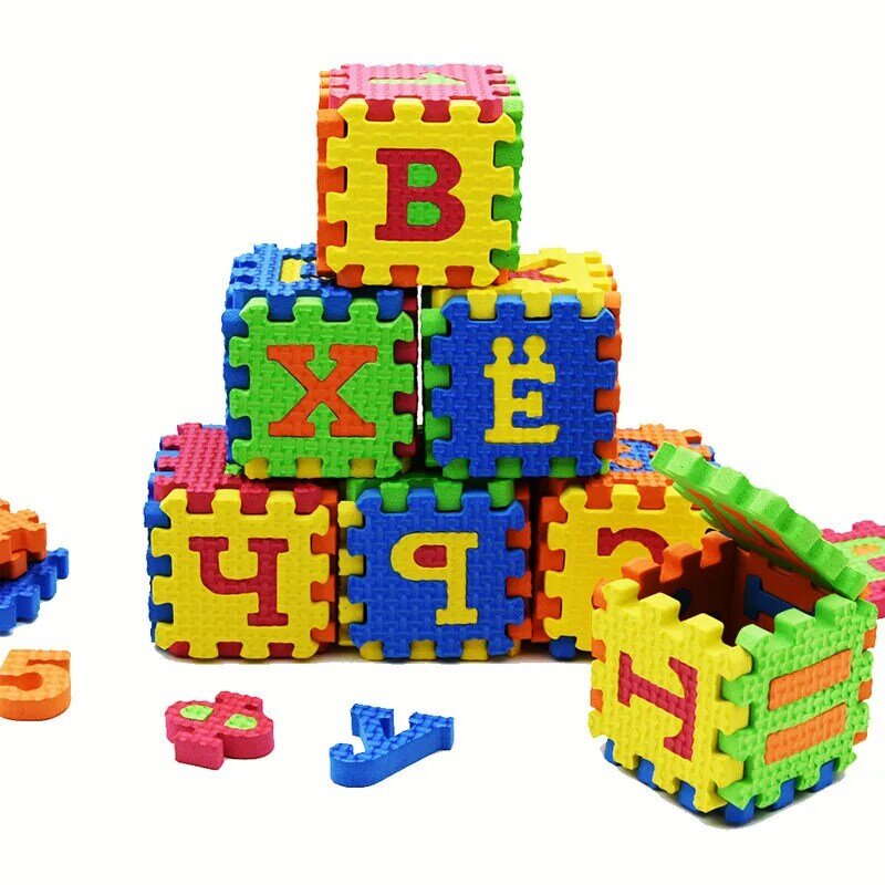 Matras mainan bayi, 36 buah 5.5cm * 5.5cm Rusia huruf alfabet, mainan Puzzle untuk anak-anak EVA busa permainan tikar lantai Tapete