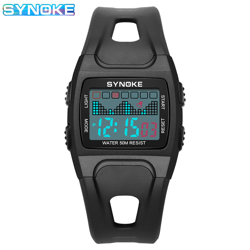 Kids Black PU Strap Water Resistant Wristwatch Square Dial Digital Sport Watch For Boy Gift